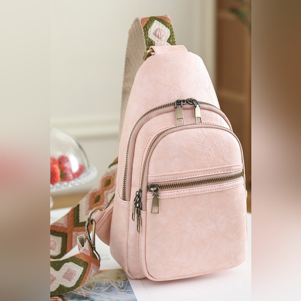 Vegan Leather Sling Bag Crossbody Shoulder Purse Convertible Wide Guitar Strap - Picture 6 of 14